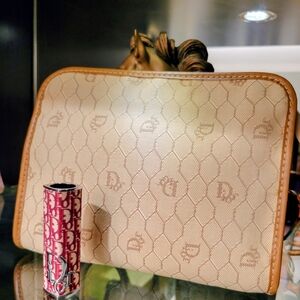 CHISTIAN DIOR  Honeycomb Coated Canvas Clutch & CD Lipstick Case New